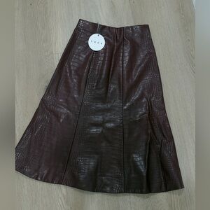 Luce Burgundy leather Croc-Embossed Skirt